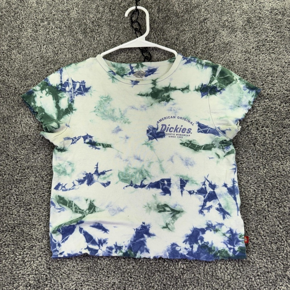 Dickies Shirt Womens Small Multicolor Tie Dye Cropped Logo Tee Casual Summer